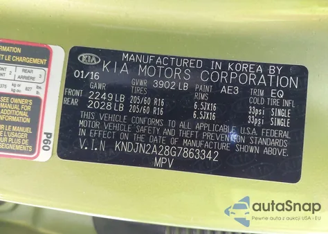2016 Kia Soul z USA, uszkodzony, nr VIN KNDJN2A28G7863342